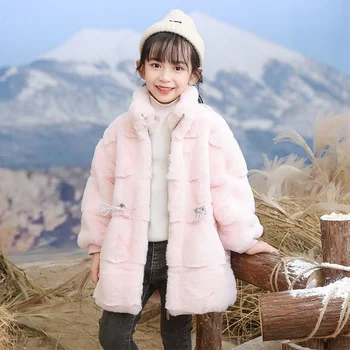 Пальто для девочек, куртка, хлопковая верхняя одежда 2022, плюшевая теплая утепленная бархатная зимняя ветровка, детская одежда