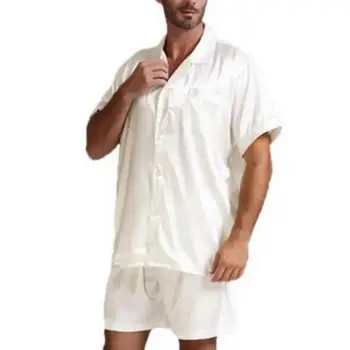 Шелковистая, 2 шт./компл., шикарная одежда для отдыха, мужская пижама, комплект мужской одежды средней длины, свободная мужская одежда