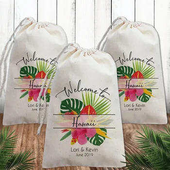 20шт пляжных сумок для свадебных подарков, персонализированных тропических цветочных свадебных приветственных сумок для Гавайев, Мексика