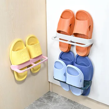 Перфорированная подставка для тапочек для ванной, настенная подставка для хранения тапочек для ванной, вешалка для полотенец, пластиковая подставка для хранения обуви