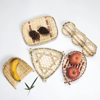 Бамбуковая корзина-сито ручной работы, многофункциональное плетение для хранения фруктов, лоток для закусок, домашнее ремесло