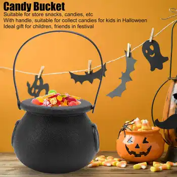 Ведерко для конфет Пластиковый Черный Портативный котел-чайник Украшение для вечеринки на Хэллоуин с ручкой для детей