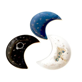 Лоток для хранения керамических украшений Small Moon, Простой и компактный Органайзер из керамики, Современные кольца, Серьги, Блюдо для украшений
