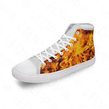 Огонь, Пламя, пылающая парусиновая обувь с высоким берцем, Мужская и женская повседневная обувь, Модные женские кроссовки на плоской подошве с 3D-принтом, новинка в Zapatillas