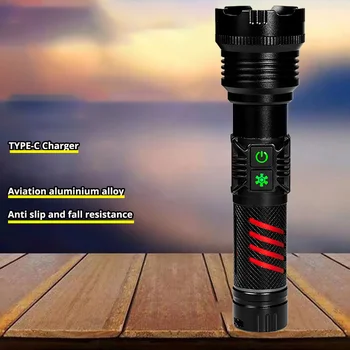 Светодиодный фонарик TYPE-C высокой Мощности, перезаряжаемый фонарик, мощный фонарь, тактический фонарь