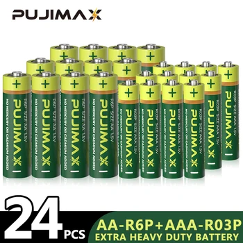 PUJIMAX 24шт 1.5 В AA + AAA R6P + R03P Комбинация Костюмов Углерод-Цинковая Батарея Одноразовая Сухая Батарея Для Будильника С Дистанционным Микрофоном