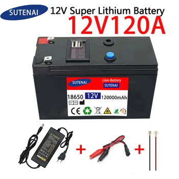 Аккумулятор 12V 120Ah 18650 литиевый аккумулятор Аккумуляторная батарея для солнечной энергии аккумулятор для электромобиля + зарядное устройство 12.6v3A