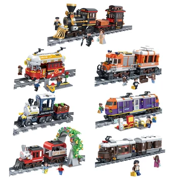 Классический Рождественский Паровозик с мотором, Швейцарская железная дорога с моделью рельса, строительные блоки, Игрушки для детей, мальчиков и девочек в качестве подарков