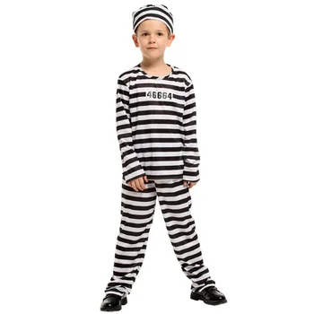 Детская тюремная форма для косплея на Хэллоуин, костюм в черно-белую полоску