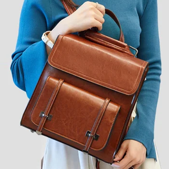 Высококачественный Женский рюкзак из воловьей кожи с маслом и воском, школьный рюкзак, Модный дорожный рюкзак, сумки на одно плечо, рюкзак из натуральной кожи