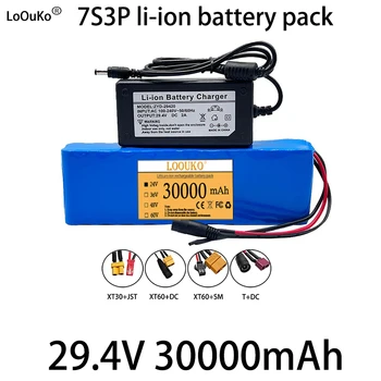 LoOuKo 100% Новый литий-ионный аккумулятор 24V 30Ah 7s3p 18650 29,4 В 30000 мАч, подходящий для мопбука для электровелосипедов + зарядное устройство 2A