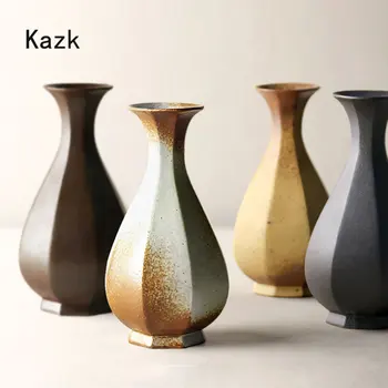 Керамическая ваза в стиле ретро Дзен, Классическое украшение для дома, Шестиугольная ваза для цветов, декоративные вазы для сушеных цветов, украшение гостиной