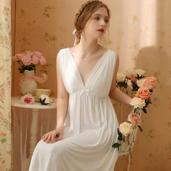 Сексуальное Ночное платье, Женское Летнее Хлопковое ночное белье без рукавов, Элегантная пижама принцессы, халат невесты, Сказочная белая Мини-ночнушка