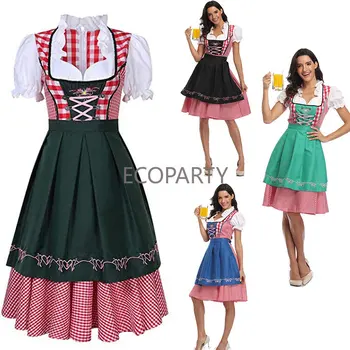 Новая леди Дирндл, костюм для Октоберфеста, Баварская национальная клубная одежда в розовую клетку, косплей, Карнавал, Хэллоуин, маскарадное платье