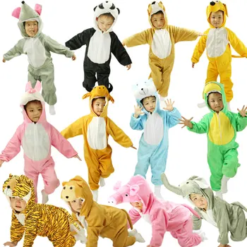 Дети Животные в шляпе косплей костюм динозавр тигр слон праздничные животные Комбинезон для мальчика Платье для девочки