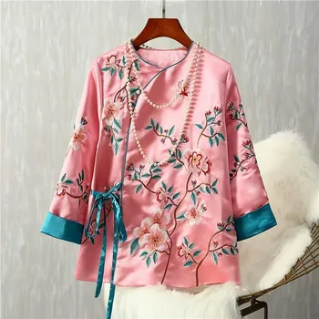 Китайская традиционная одежда, женская рубашка с вышивкой, китайский стиль, винтажные модные блузки ципао, восточное платье чонсам, hanfu