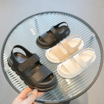 Детские сандалии, Лето 2023, однотонная повседневная детская пляжная обувь с открытым носком, нескользящая, для мальчиков и девочек