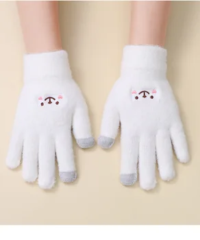 Осень-зима, новые женские перчатки с вышивкой, милый мультяшный мишка со смайликом, теплые вязаные перчатки K7188