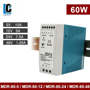 60 Вт постоянного тока 5 В 12 В 24 В 48 В Выходное напряжение 1.25A 2.5A 5A 10A MDR-60 Рельсовый Импульсный Трансформатор питания