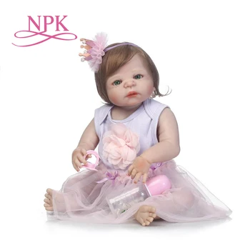 NPK 57 см прекрасный полный силиконовый сумиляционный реальность новорожденная девочка с короной головной убор силиконовые возрожденные детские куклы