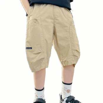 Летние короткие однотонные брюки для мальчиков, повседневные брюки для мальчиков-подростков, одежда для мальчиков 6 8 10 12 14