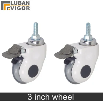 3 дюйма, медицинские ролики / колеса с тормозом, прозрачное беззвучное колесо для медицинского оборудования, винт M12x30, Для больничного оборудования