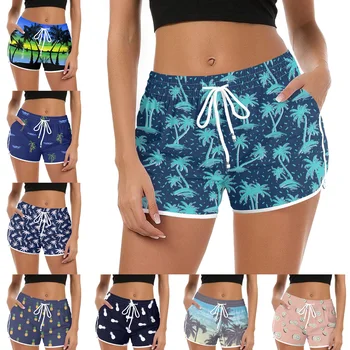 Новый цветок Фрукты Кокосовой пальмы 3D Печать Приморский серфинг Женские плавки на шнурке Повседневные Гавайские пляжные брюки для отпуска
