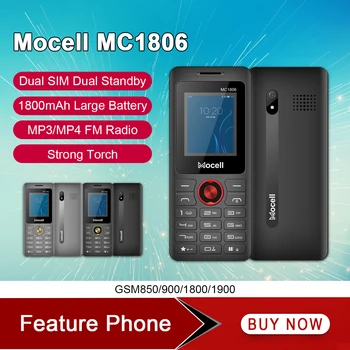 Mocell MC1806 Функциональный Телефон с 1,77-дюймовым Дисплеем, Цифровая Камера, Две Sim-карты, Громкий Динамик, MP3 MP4, FM-радио, Диктофон, Старший Телефон