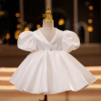 Белое платье-пачка с цветочным узором для девочек, детское праздничное платье на свадьбу, День рождения, вечернее платье для девочки, костюм принцессы для первого причастия