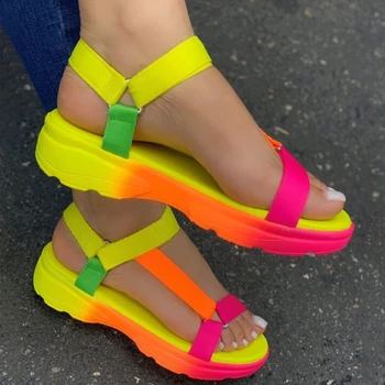 Пляжная обувь, женские летние босоножки 2023, Женская нескользящая повседневная разноцветная обувь, Модные однотонные сандалии с открытым носком, удобные на каждый день.
