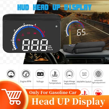 Автомобильный HUD-дисплей OBD2 Спидометр, проектор температуры воды, лобовое стекло с сигнализацией превышения скорости для бензинового автомобиля