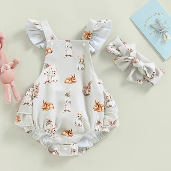 Citgeett Летняя Пасхальная одежда для новорожденных девочек, боди с принтом кролика и повязкой на голову, комплект одежды