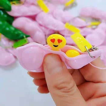 Игрушка Infinite Squeeze Edamame Брелок с розовыми горошинами и фасолью, мягкие игрушки-непоседы, брелок для снятия стресса, декомпрессионный брелок для ключей