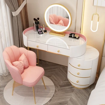 Скандинавский Туалетный столик для макияжа, Стул для девушки в спальне, Современный Роскошный Туалетный столик, зеркало со светодиодной подсветкой, Мебель для дома Tocador Dormitorio YY50VT
