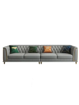 Роскошный кожаный диван в гостиной, небольшая квартира, современная простая мебель, вилла в европейском стиле, высококачественный встроенный кожаный диван