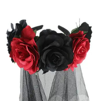 Имитация Хэллоуина Красочная повязка на голову в виде розы Черная лента для волос Ведьмы Косплей День Мертвых Головной убор