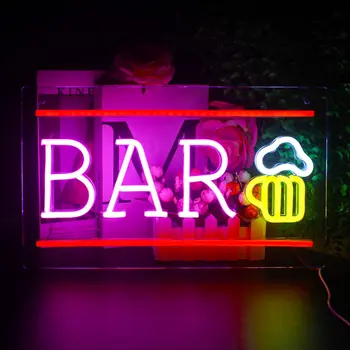 Неоновая вывеска бара с питанием от USB для настенного искусства домашнего бара, светодиодная неоновая подсветка с регулируемой яркостью для декора паба ресторана