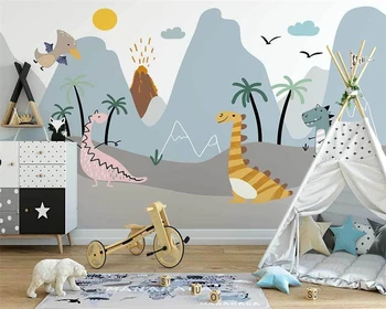 beibehang Custom modern new Nordic ручная роспись динозавра абстрактное лесное животное фон детской комнаты из папье-маше peintwallpaper