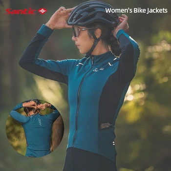 Santic Thermal Jacket Велоспорт Женская Ветрозащитная Велосипедная одежда Светоотражающая Зимняя Mtb куртка Пальто с длинным рукавом Велосипедное снаряжение
