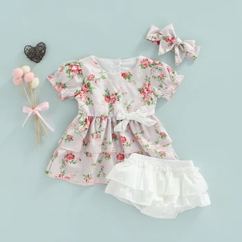 Комплект одежды для новорожденных девочек Ma & Baby 3-24 м, топы с цветочным бантом и рюшами, футболка, Шорты, наряды, летние костюмы D01